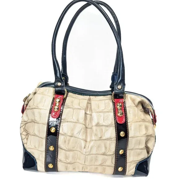 MARINO ORLANDI Cream Croc Embossed Leather Large Bag - Picture 16 of 16